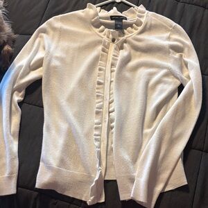Ann Taylor Cream Ruffled Cardigan
